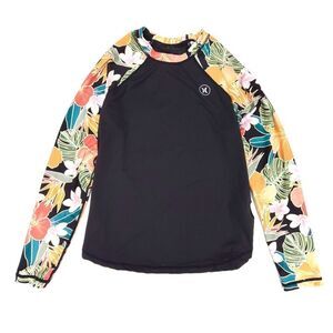 NEW Hurley Long Sleeve Rash Guard Surf Swim Top UPF 50 Womens Small Black Floral